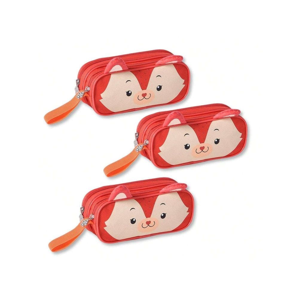 Kit Estojo Duplo Infantil Escolar Bichinhos 03 Unidades