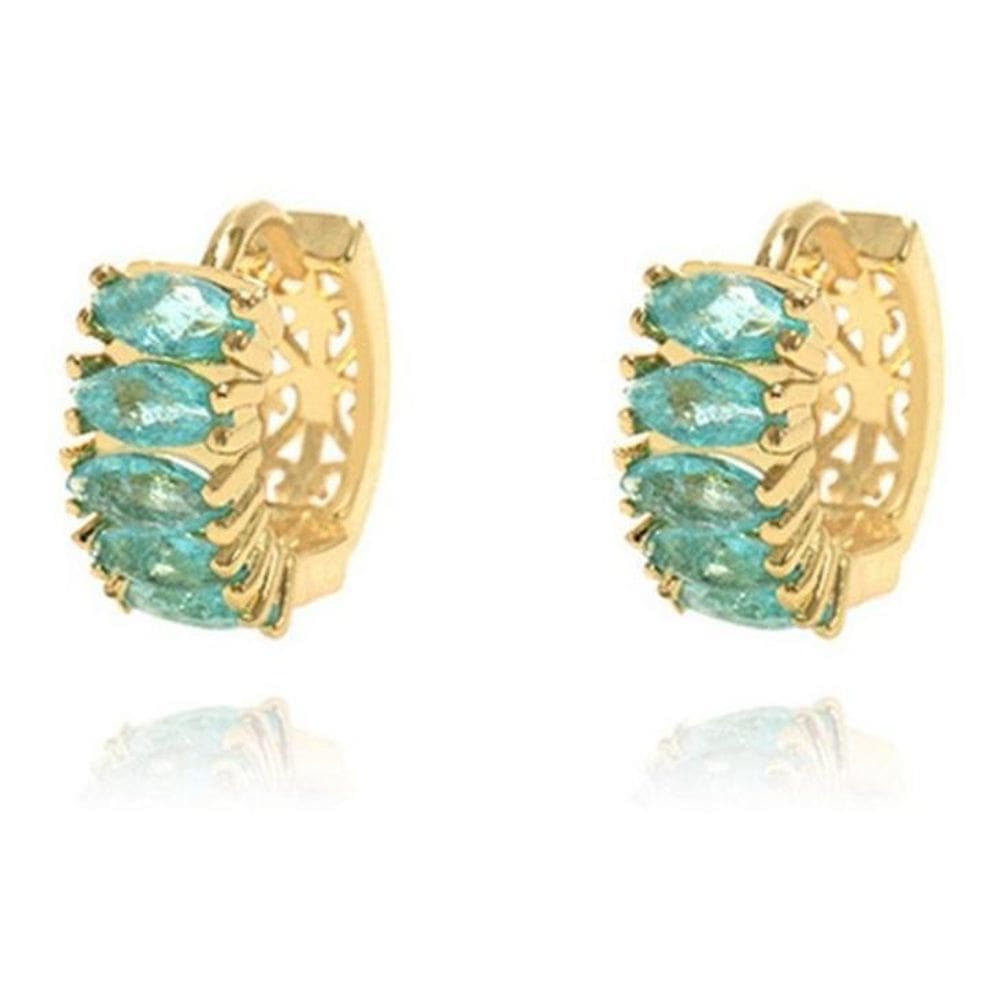 Brinco Argola Pedra Zirconia Verde Dourado Folheado Ouro 18K