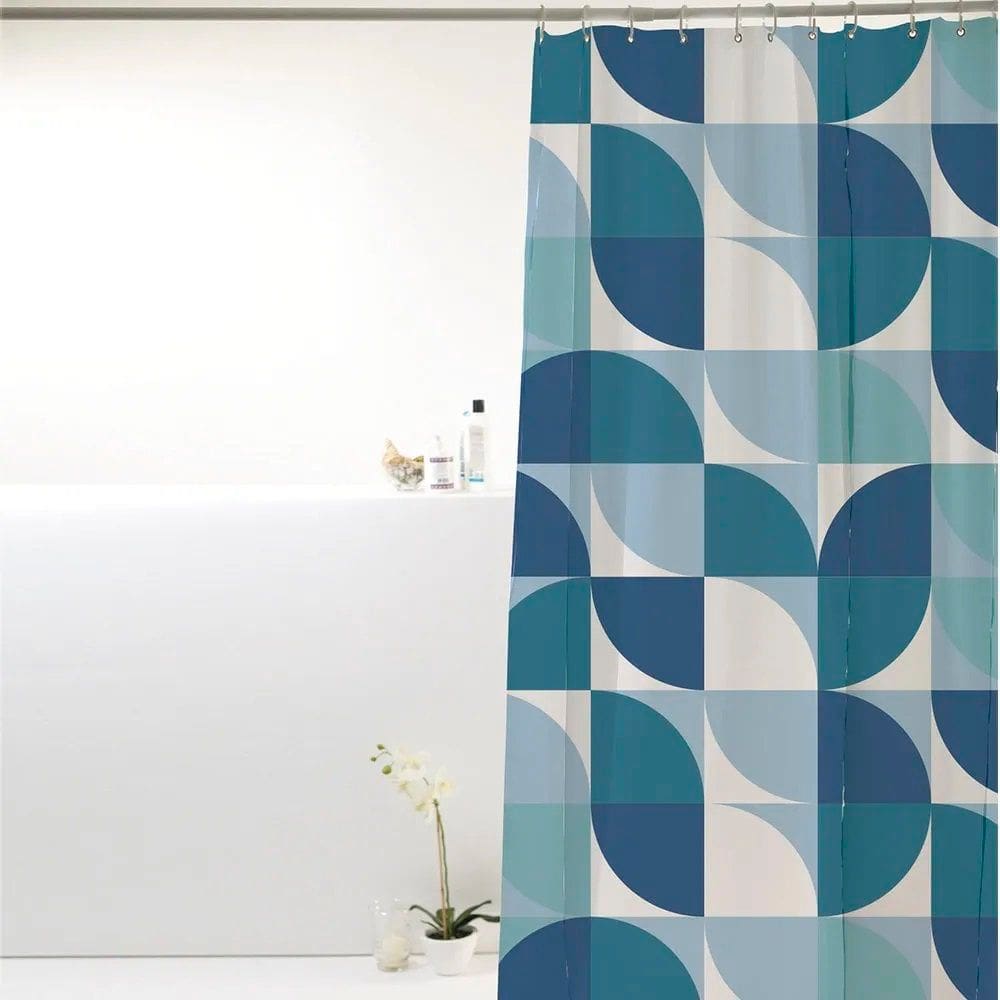 Cortina Para Box Banheiro Antimofo Poliéster 198x180cm - Onda Azul