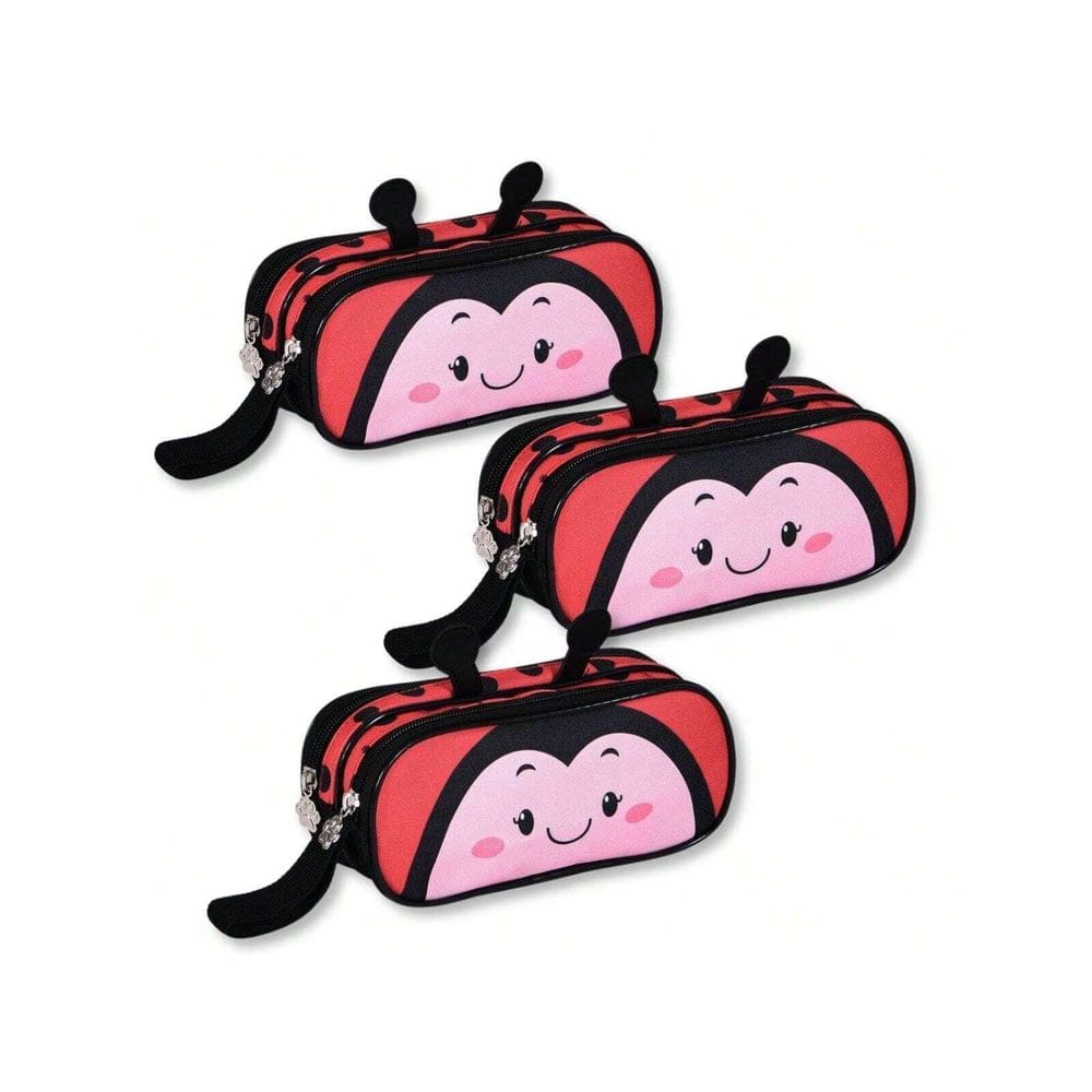 Kit Estojo Duplo Infantil Escolar Bichinhos 03 Unidades