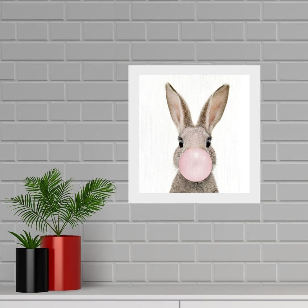 Quadro Quadrado Coelho Chiclete - 33X33Cm