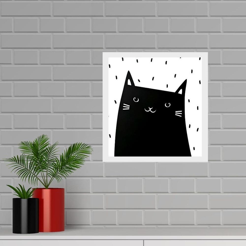 Quadro Quadrado Gatinho Escandinavo - 33X33Cm - Com Vidro
