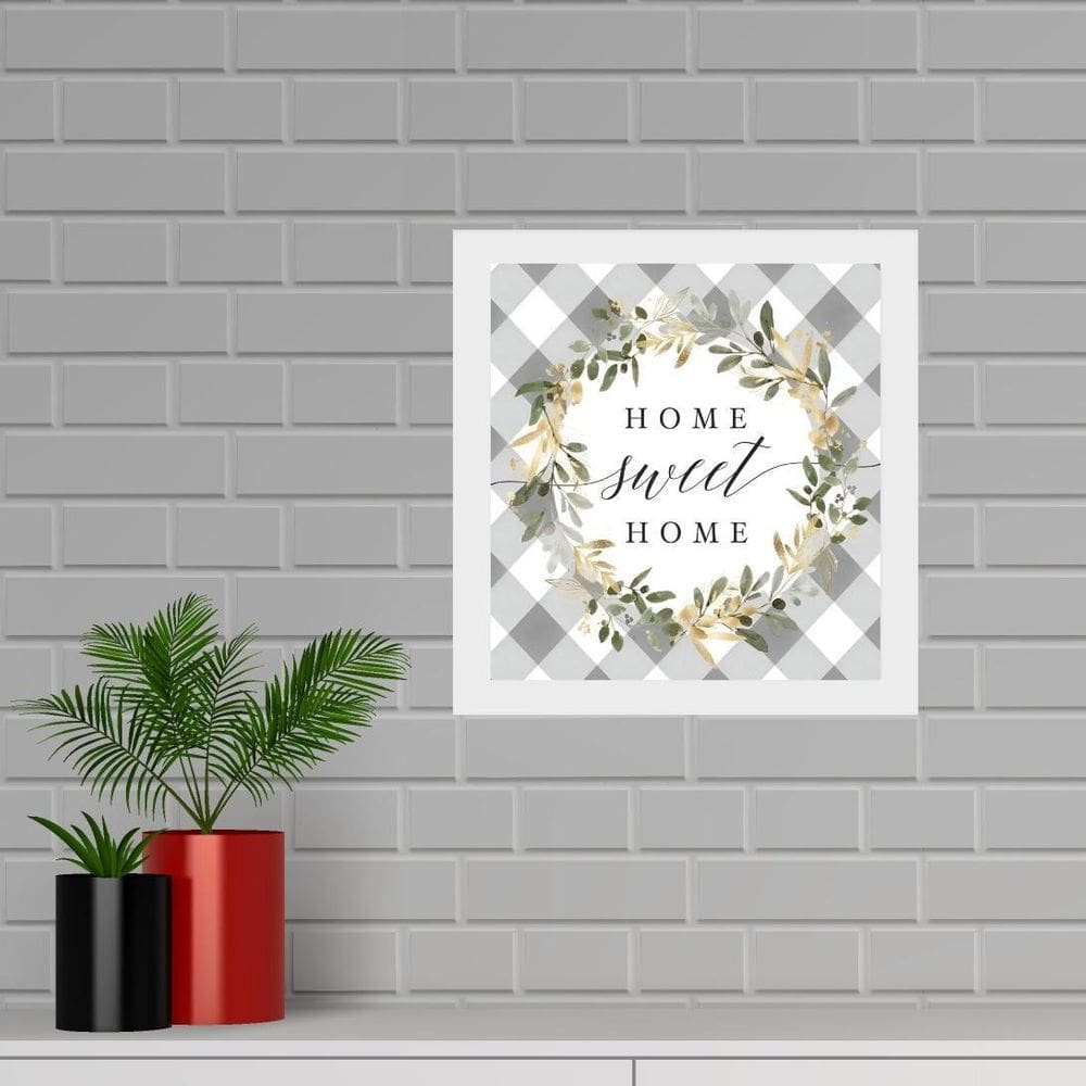 Quadro Quadrado Home Sweet Home Cinza - 33X33Cm - Com Vidro