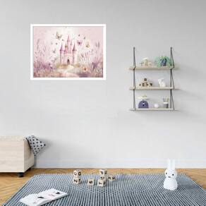 Quadro Decorativo Castelo Borboletas Rosa - 50X70Cm