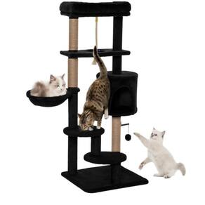 Arranhador Torre De Gato De Luxo Preto Com Casa Camas Cesto