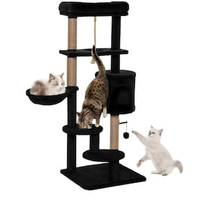 Arranhador Torre De Gato Preto De Luxo Com Casa Camas Cesto