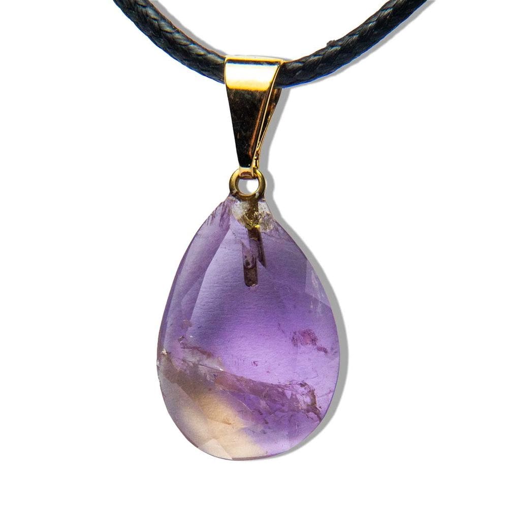 Colar Gota Ametista Pedra Natural 20mm Facetada Pino Dourada