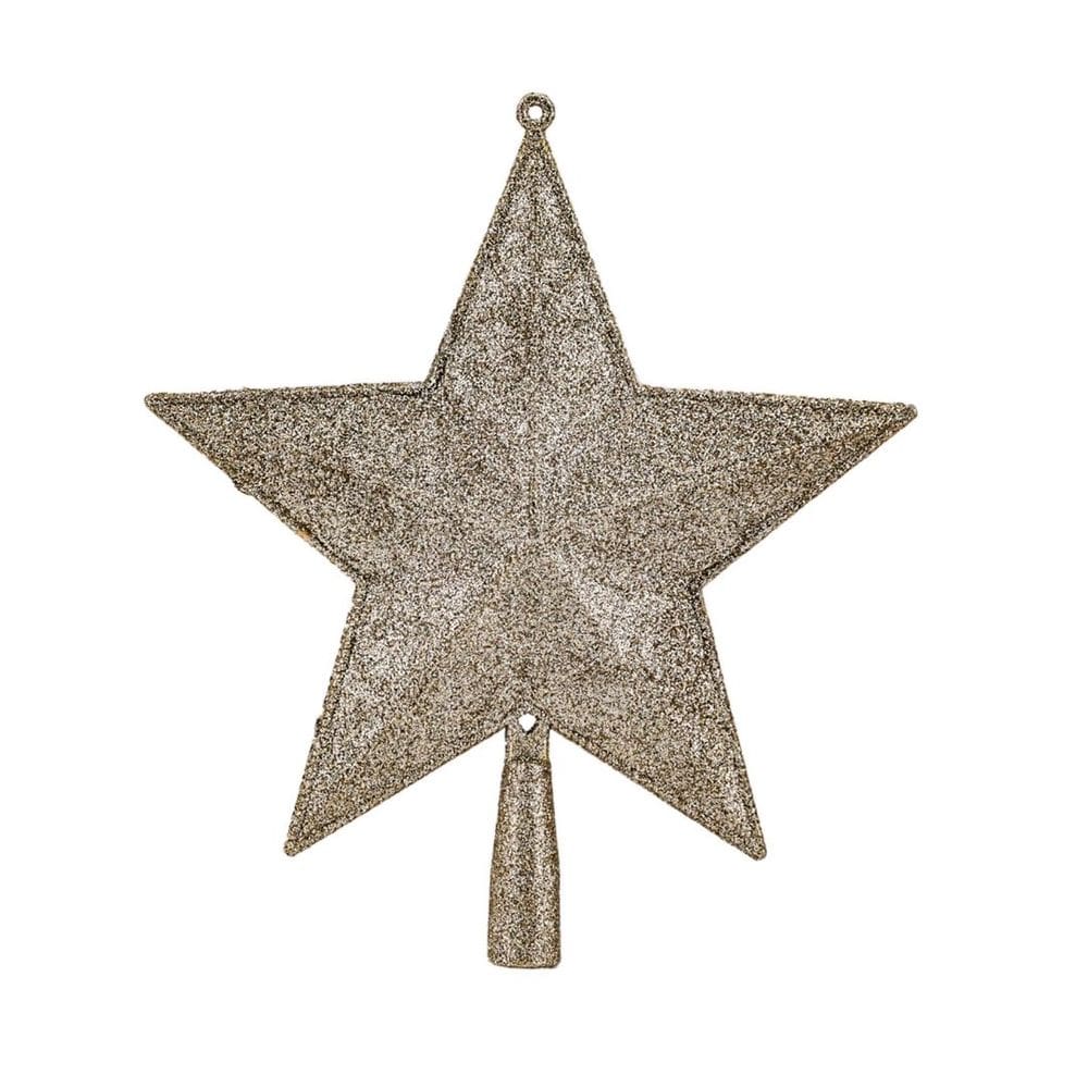 Ponteira Natal Estrela Brocada Glitter Champanhe 21cm Premium - Magizi