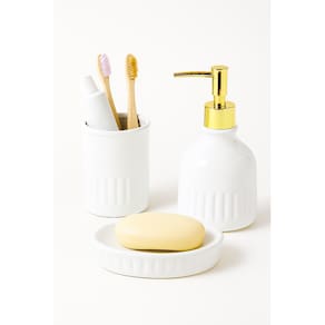Kit Banheiro De Cerâmica 3 Peças Branco Com Dourado - Nirvana Branco