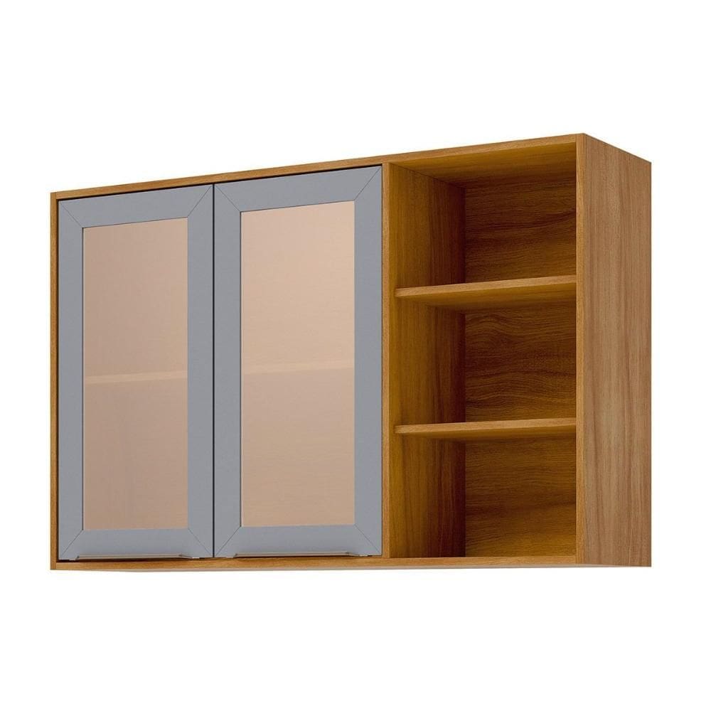 Armário Aéreo p/ Cozinha Brilhante c/ 2 Portas 120cm Cinamomo/Platina - MGM