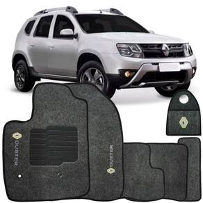 Jogo Tapete Automotivo Carpete + Lixeira Duster 2016 à 2019 Soft Logo Bordado Grafite 6 Peças