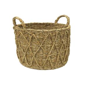Cesto em Seagrass Fibra Natural Trançado com Alças Caubi Grande 37cm - Jolitex