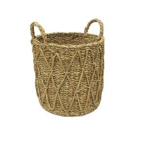 Cesto em Seagrass Fibra Natural Trançado com Alças Caubi 30cm - Jolitex