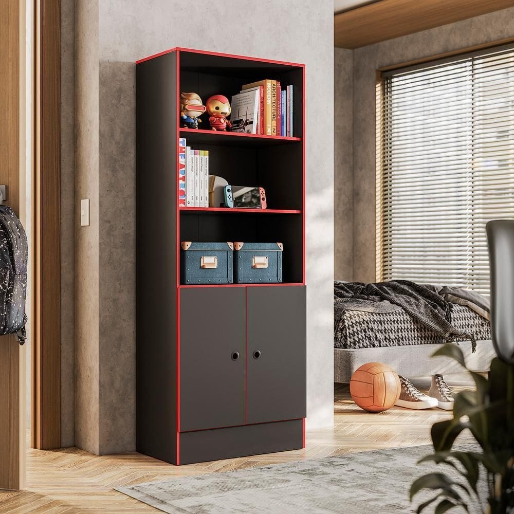 4095 - Armario Gamer Preto Fosco/Vermelho (4095.76)
