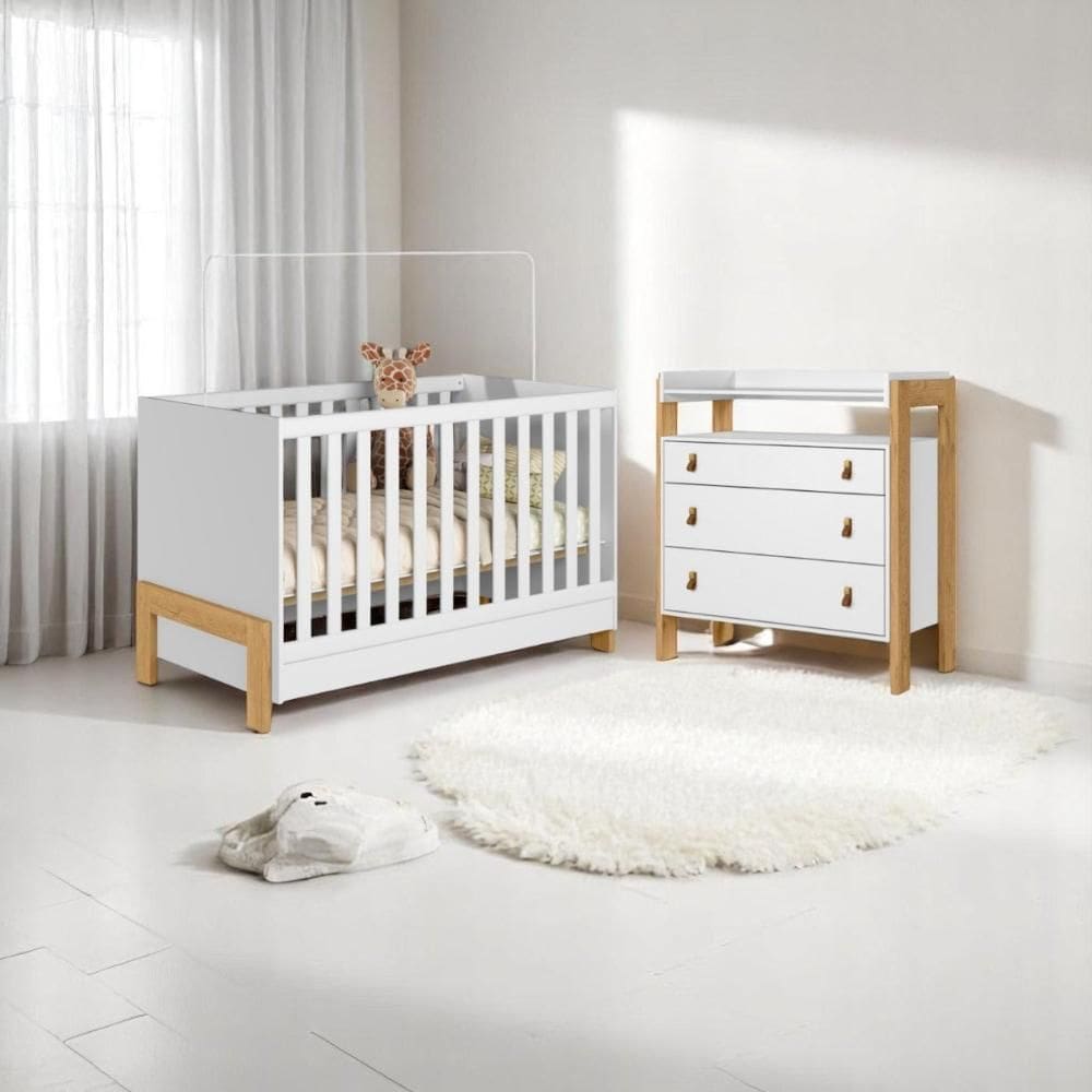 4300 - Berco Mini Cama Fantasia Branco Acetinado (4300.3),4410 - Comoda 3Gav C/Nicho Fantasia Branco Acetinado (4410.3)