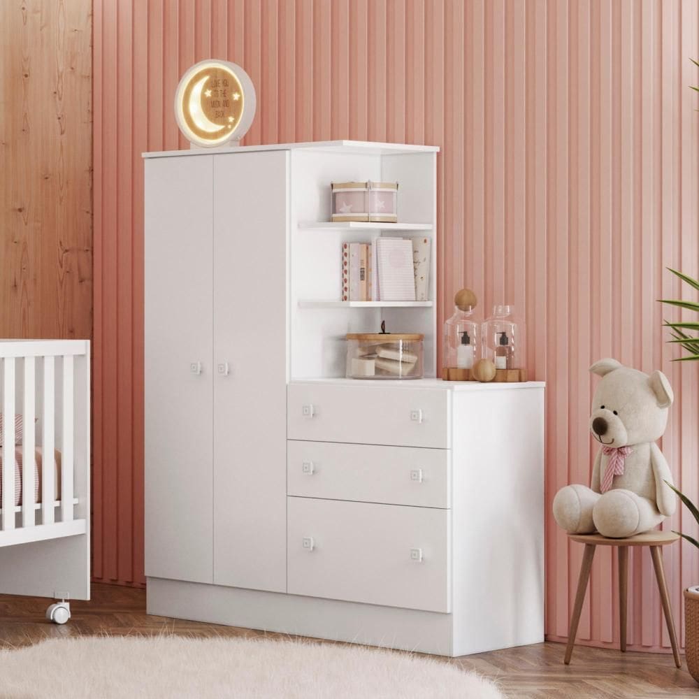 4070 - Guarda Roupa C/Comoda Doce Sonho Branco/Branco (4070.5)