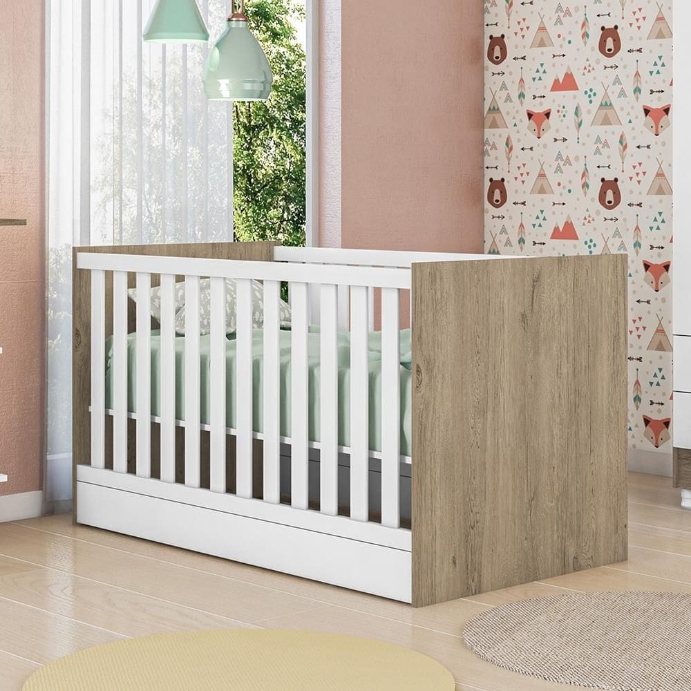 Berço Mini Cama Carvalho Rústico/Branco (1344.58)