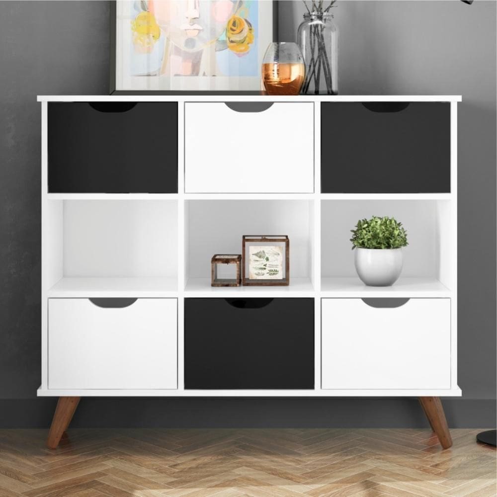 Nicho Organizador Branco Retrô (1478.69) + Kit 3 Gavetas Brancas (1479.5) + Kit 3 Gavetas Pretas (1479.37)