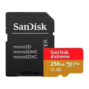 Cartão Micro SD 256GB SanDisk Extreme com adaptador, captura de vídeo 4K UHD e Full HD, SDSQXAV-256G-GN6MA