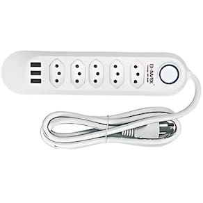 Extensao Regua 2M Filtro de Linha com 5 Tomada 3 USB Branca INMETRO