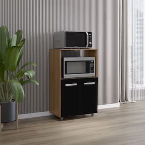 Armário Balcão Multiuso para Cozinha Micro-ondas e Forno Tais 02 Portas Savana Preto Moblis
