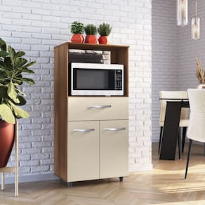 Armário Balcão Multiuso para Cozinha Micro-ondas e Forno Luna 02 Portas 01 Gaveta Savana Off White Moblis