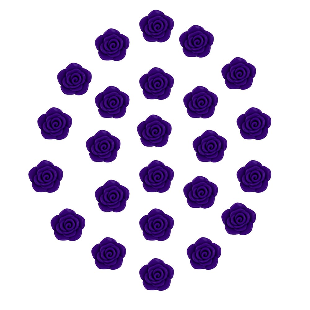 Kit C/24 Miçangas em Resina Flor Rosa Roxo 2 cm