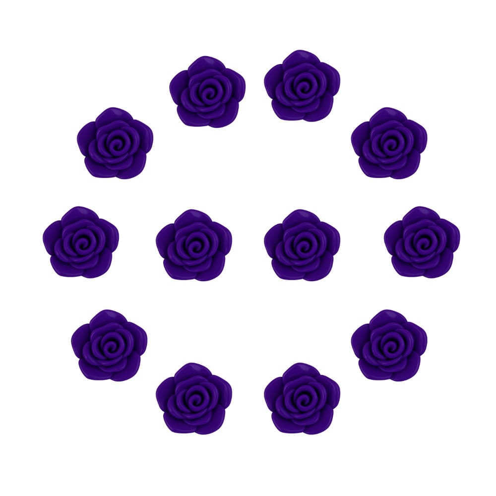Kit C/12 Miçangas em Resina Flor Rosa Roxo 2 cm
