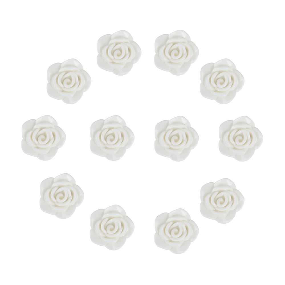 Kit C/12 Miçangas em Resina Flor Rosa Branca 2 cm
