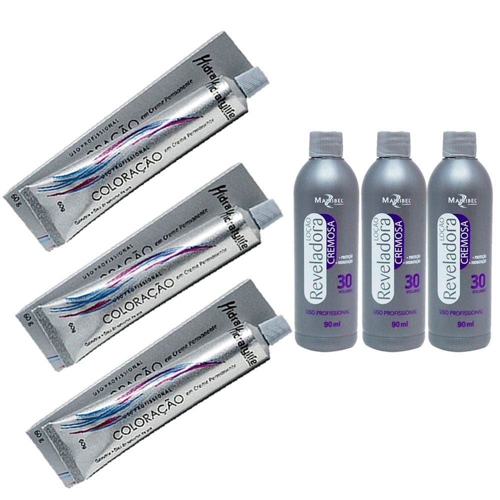 Kit 3 Tinta Louro Cobre Nº 7.44 e 3 Ox 30Vol 90ml Mairibel