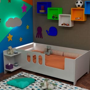 Cama Juvenil Livia com Led Usb Prateleiras Divaloto - Branco