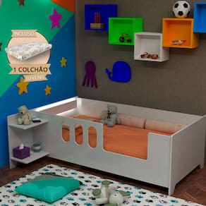 Cama Juvenil Infantil Livia com Led Usb Prateleiras Divaloto Acompanha Colchão D18 - Branco