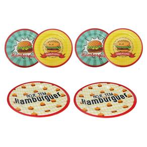 Conjunto 6 Pratos Raso Em Melamina Temático Hamburguer 20cm
