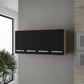 Armário Aéreo de Cozinha 120cm com 04 Portas Mara Savana Preto Moblis