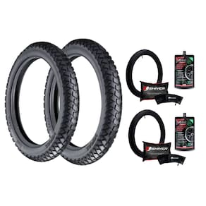 Kit Par Pneu 130/80-18 66S + 90/90-21 54S Vipal Tr300 Tt + Camaras Shiver 18 E 21 + Selante