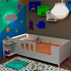 Cama Juvenil Livia com Led Prateleiras Divaloto - Branco + Nuvem de Led