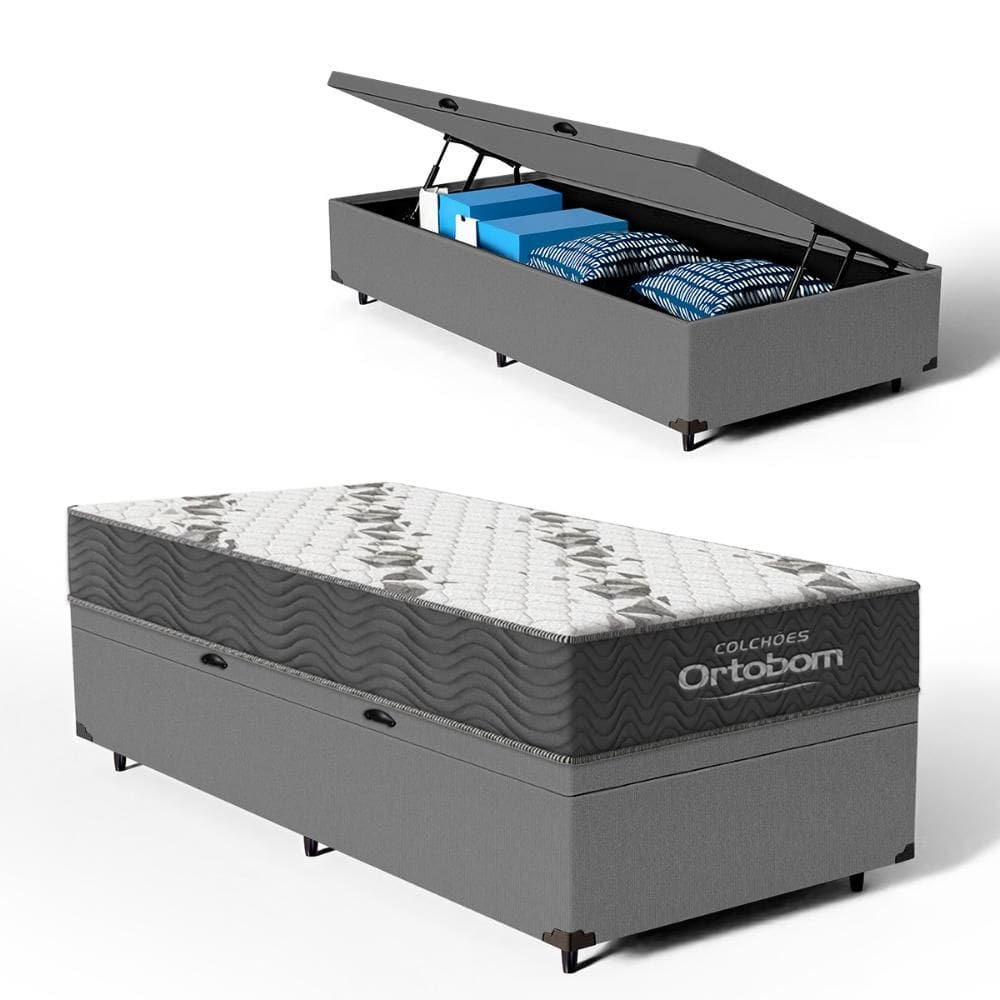 Cama Box Baú + Colchão Ortobom e Espuma D33 Airtech 100 78cm
