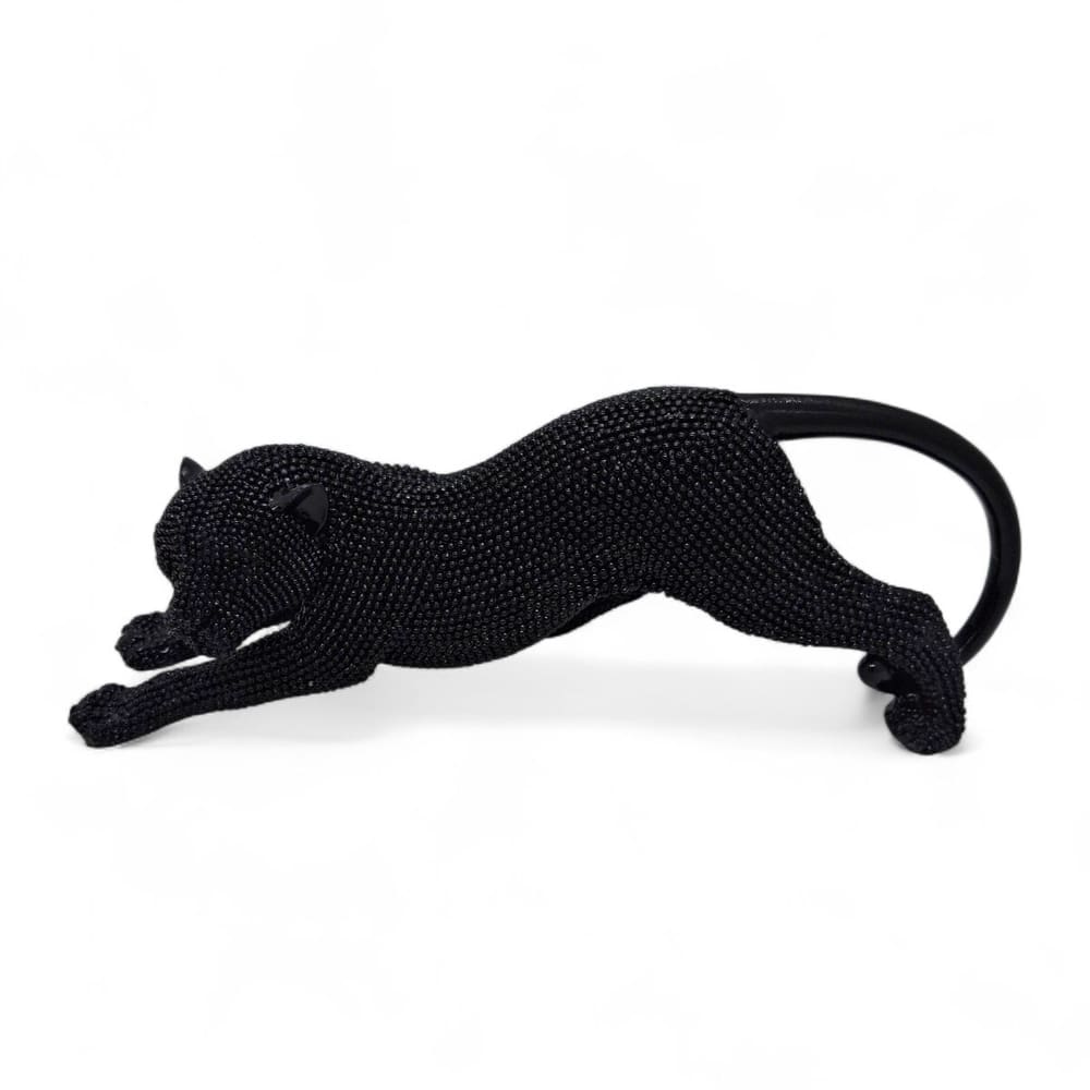 Estátua Leopardo Preto Esticado Brilhante Detalhado 23 cm