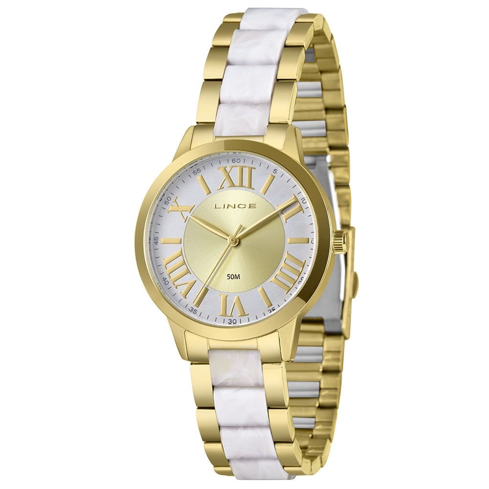 Relógio LINCE feminino mesclado branco dourado LRT4794L38 C3KB