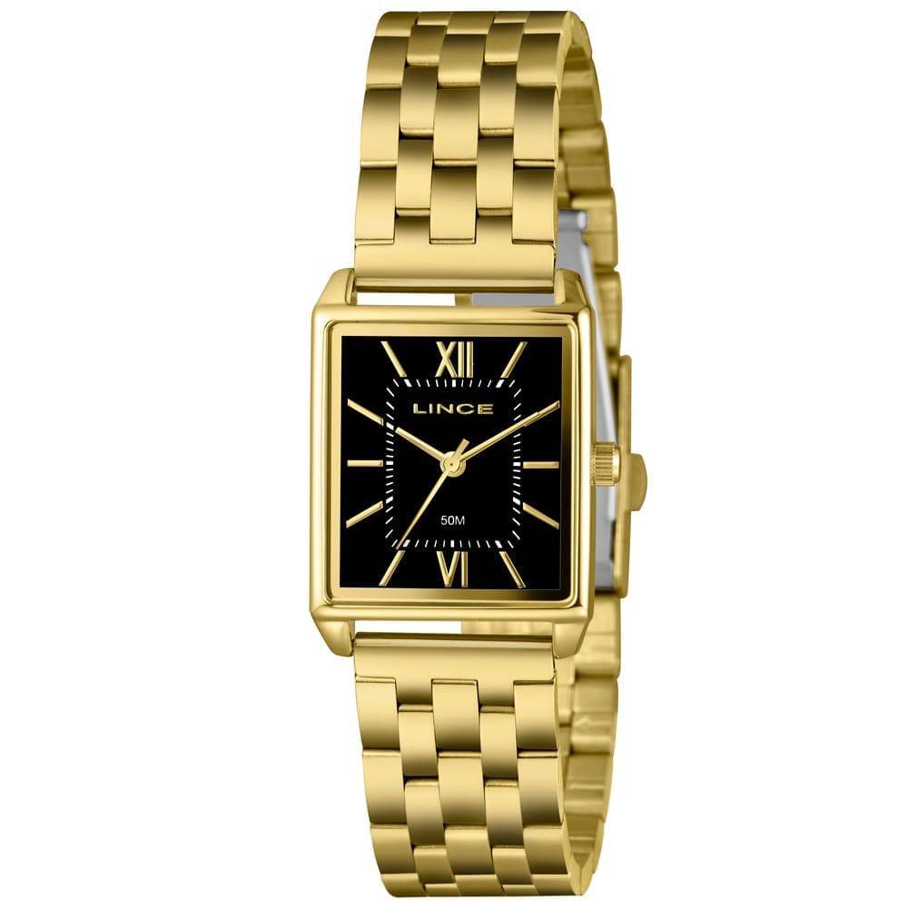 Relógio LINCE feminino dourado preto LQG4823L25 P3KX