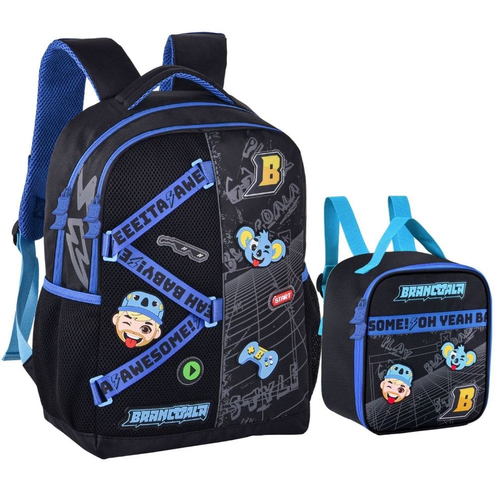 Kit Mochila e Lancheira Escolar Infantil Youtuber Brancoala