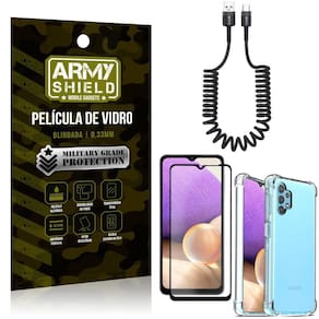 Cabo Espiral Samsung A32 5G+Capinha Anti Impacto+Película 3D