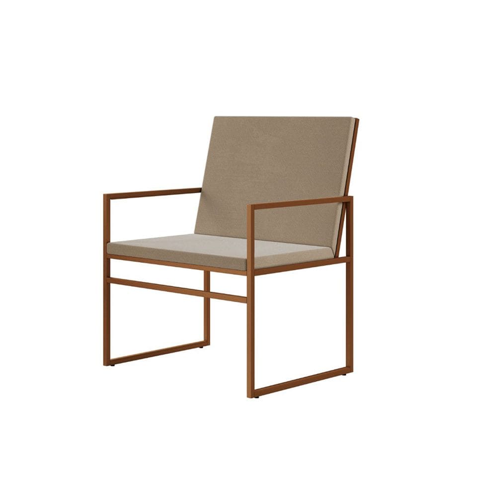 Poltrona Industrial Estofada Isa Veludo Bege Base Cobre