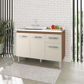Balcão para Pia 120cm com 03 Portas e 01 Gaveta Anita Savana Off White Moblis