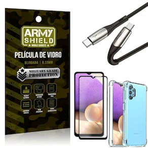 Kit Cabo 2 Pontas Tipo C Samsung A32 5G+Capa+Película 3D
