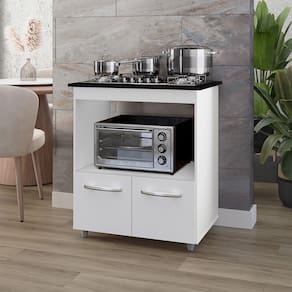 Balcão Gabinete de Cozinha Para Fogão Cooktop e Forno Micro-ondas Elisa Branco Moblis