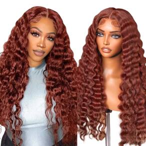 Perucas frontais de renda DULOVE, marrom avermelhado, cabelo humano de ondas profundas
