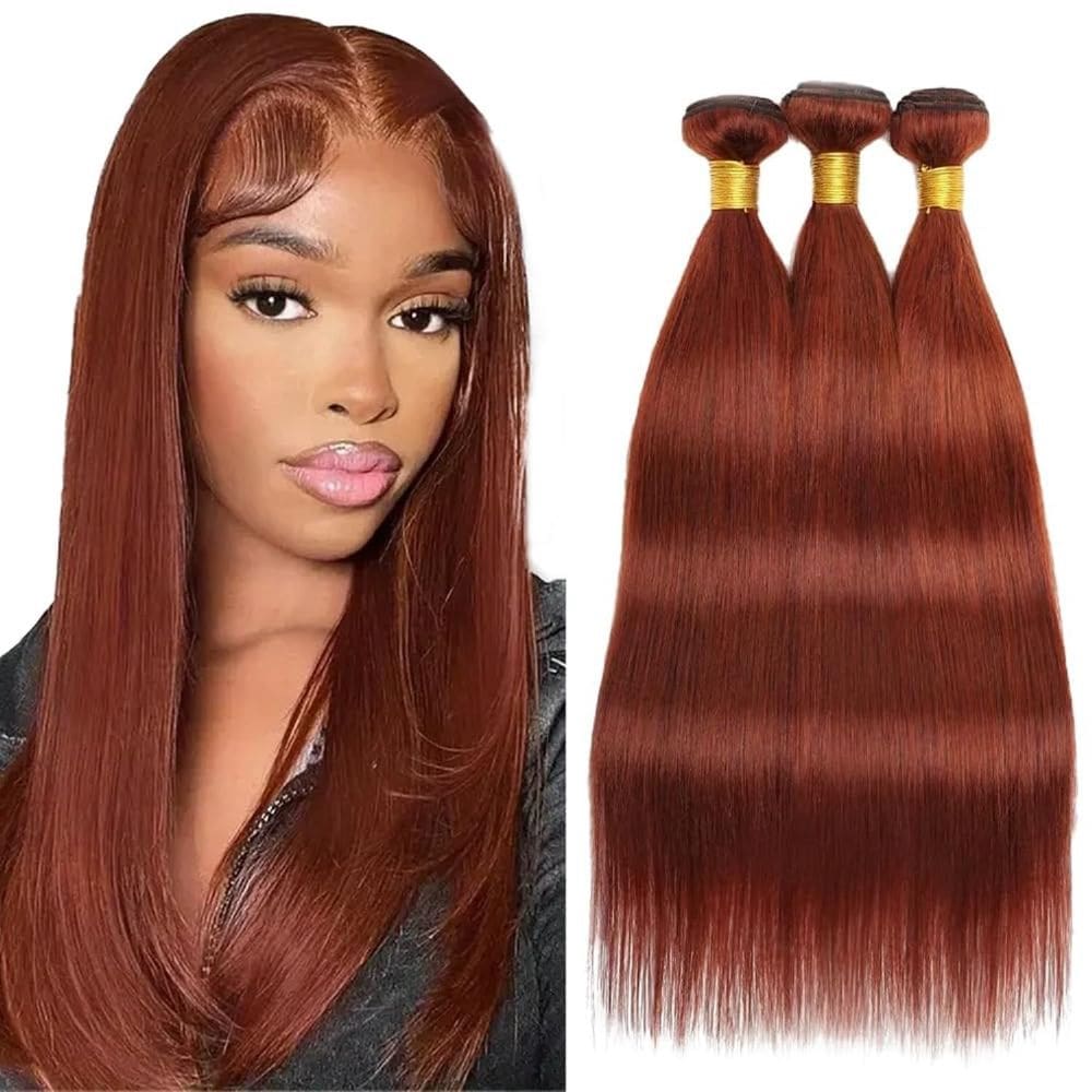 Pacotes de cabelo Leruikair Marrom avermelhado reto 30cm 35cm 40cm