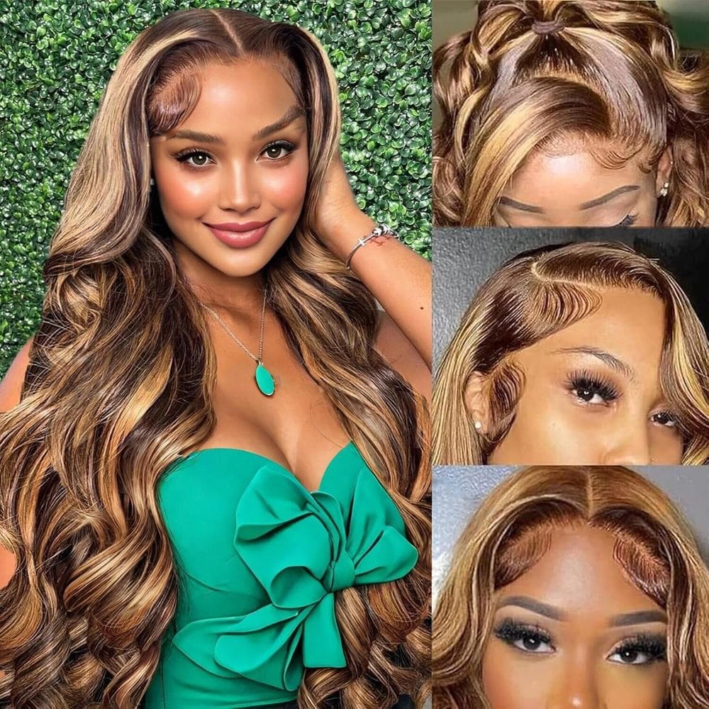 Peruca frontal de renda GRQGRQ Ombre Human Hair Hair Hair Highlight Body Wave