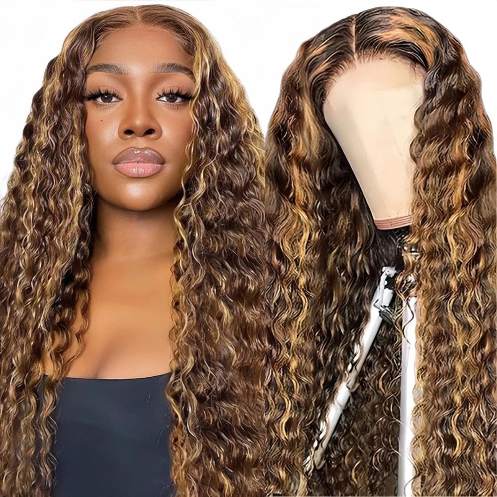 Peruca PYY Highlight Ombre Deep Wave 100% cabelo humano 24"